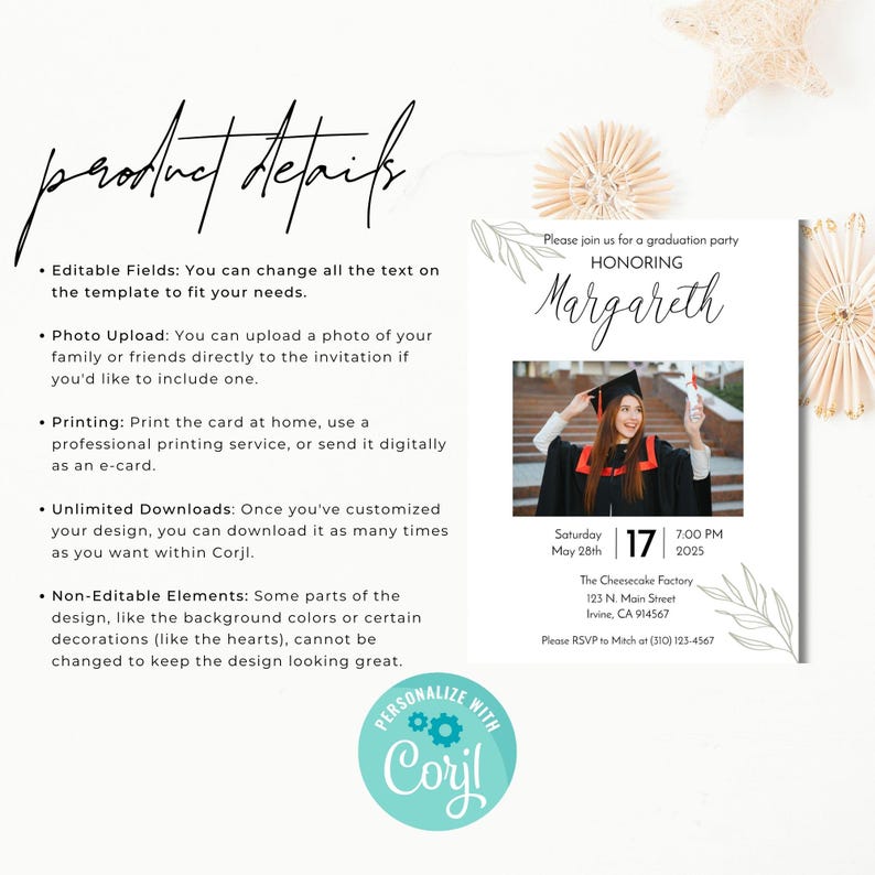 Graduation Party Invitation Template, Editable Digital Invite for Class of 2025, Modern Printable Grad Announcement, Instant Download