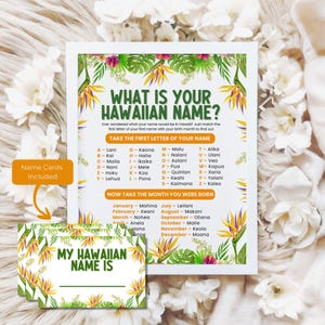 What’s Your Hawaiian Name Game Printable, Luau Party Activity, Tropical Birthday Baby Shower Sign, Instant Download Luau Party Activity 8x10