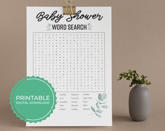 Greenery Baby Shower Word Search Game (Digital Download)