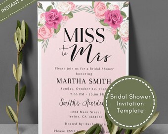 Floral Miss to Mrs Bridal Shower Invitation Template (Digital Download)