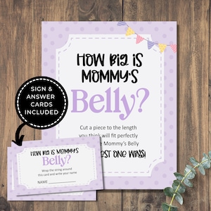 Roxo Quão Grande é o Jogo da Barriga da Mamãe, Placas e Cartas, Jogo da Barriga da Mamãe, Jogo de Chá de Bebê para Futura Mamãe, Adivinhe o Jogo do Tamanho da Barriga
