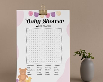 Pink Baby Shower Word Search Game (PDF & JPG)