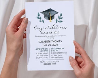 2026 Graduation Invitation Template, Minimalist Class of 2026 Grad Party Invite, Editable Graduation Ceremony Announcement, Instant Download