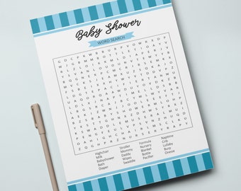 Blue Baby Shower Word Search Game (PDF Download)