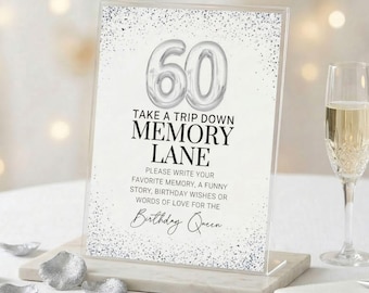 60th Birthday Memory Lane Sign, Take a Trip Down Memory Lane Printable, 60th Birthday Guest Book Sign, Milestone Birthday Party Decor 8.5X11