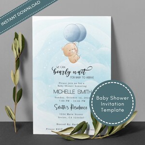 We Can Bearly Wait Baby Shower Invitation Template, Baby Shower Template, Baby Shower Brunch Invite Template, It&#39;s a Boy Invitation