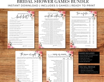 Floral Bridal Shower Games Bundle, Printable Bridal Shower Games, Bridal Shower, Bridal Shower Games Package, Would She Rather Bridal