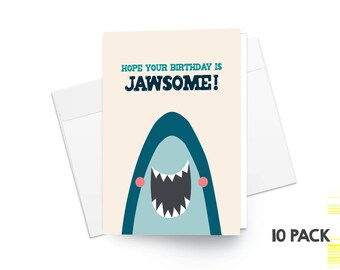 Jawsome Birthday Lot de 10 cartes de vœux vierges (avec enveloppes) (États-Unis et Californie)