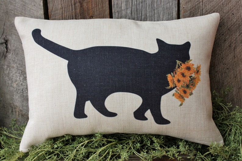 Cat with Sunflowers, Summer Cat, Cat Pillow, Cat Decor, Cat Lover Gift image 5