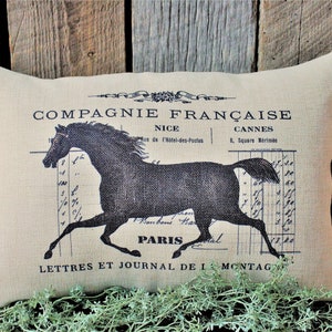 French Country Horse Pillow: Equestrian Linen Farmhouse Decor