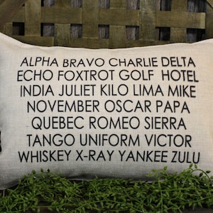 Phonetic Alphabet Pillow: Linen Aviator Decor