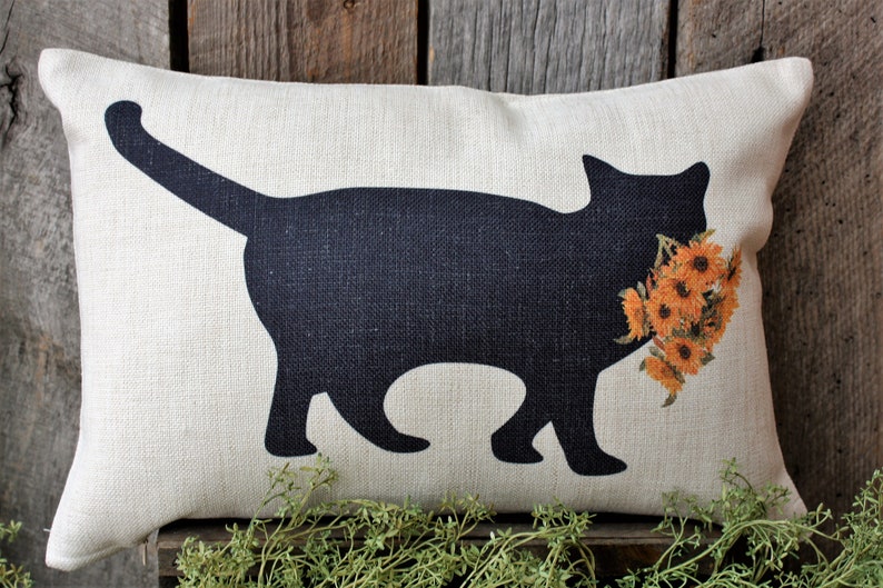 Cat with Sunflowers, Summer Cat, Cat Pillow, Cat Decor, Cat Lover Gift image 2