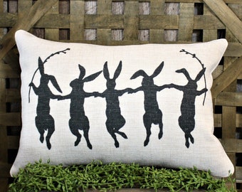Easter Bunny Linen Pillow: Spring Farmhouse Decor