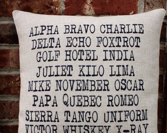 Phonetic Alphabet Pillow: Pilot Aviator Decor