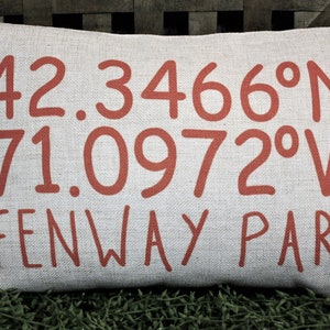 Red Sox Decor, Boston Red Sox, Latitude Longitude Pillow, Red Sox, Location Pillow, Red Sox Pillow, Fenway Park Decor, Red Sox Fan