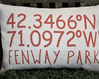 Red Sox Decor, Boston Red Sox, Latitude Longitude Pillow, Red Sox, Location Pillow, Red Sox Pillow, Fenway Park Decor, Red Sox Fan