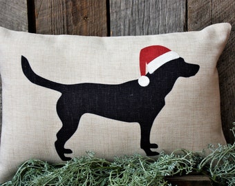 Christmas Lab Pillow: Linen Dog Holiday Decor (12x18")