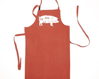 Cotton Apron with Pocket for Men and Women for Kitchen Cooking with Pig Printed Brick Color