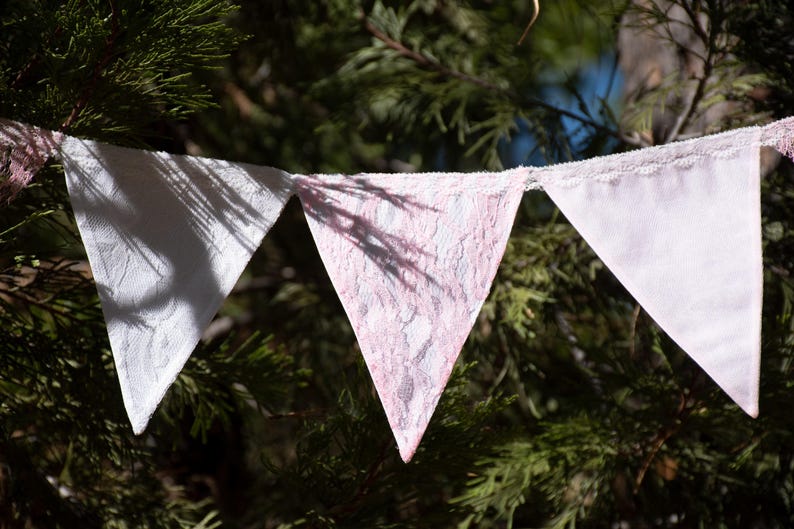 12 Triangle Pink and White Lace Flags Bunting Banner Wedding Garland ...