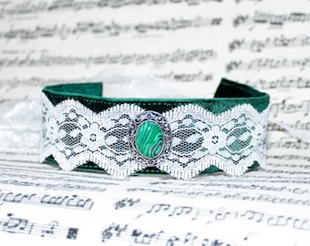 Gargantilla de encaje de terciopelo verde esmeralda: collar victoriano