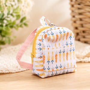 Cute Carrot Print Mini Bag Keychain, Handmade Small Zippered Coin Pocket, Backpack Charm