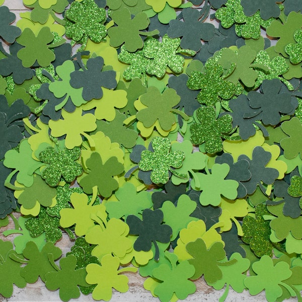 Double-sided Paper Mix Green Color Shamrock Confetti, Glitter Shamrock Cut-Outs For Party Table Decoration, Cut Four Leaf  Clovers