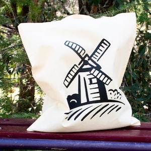 Canvas Tote Bag, Cotton Reusable Bag, Grocery Shopping Cloth Bag, Farmer Mill Print Bag, Medium Size