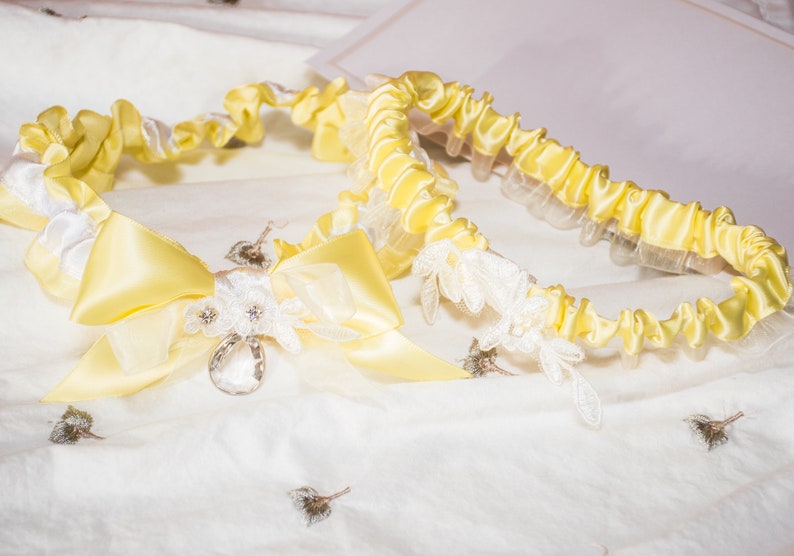 Legs Ring Wedding Accessories Wedding Leg Garter 2 pcs pair Pastel Yellow Bridal Garters with Crystal