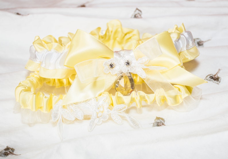 Legs Ring Wedding Accessories Wedding Leg Garter 2 pcs pair Pastel Yellow Bridal Garters with Crystal