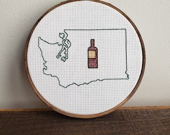 State Cross Stitch--Washington/Red Wine