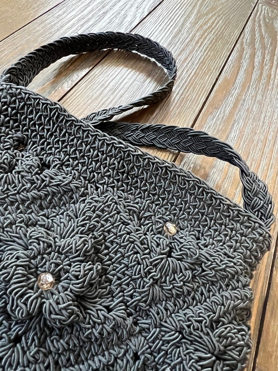 Vintage black crochet beaded mini crossbody eveni… - image 5