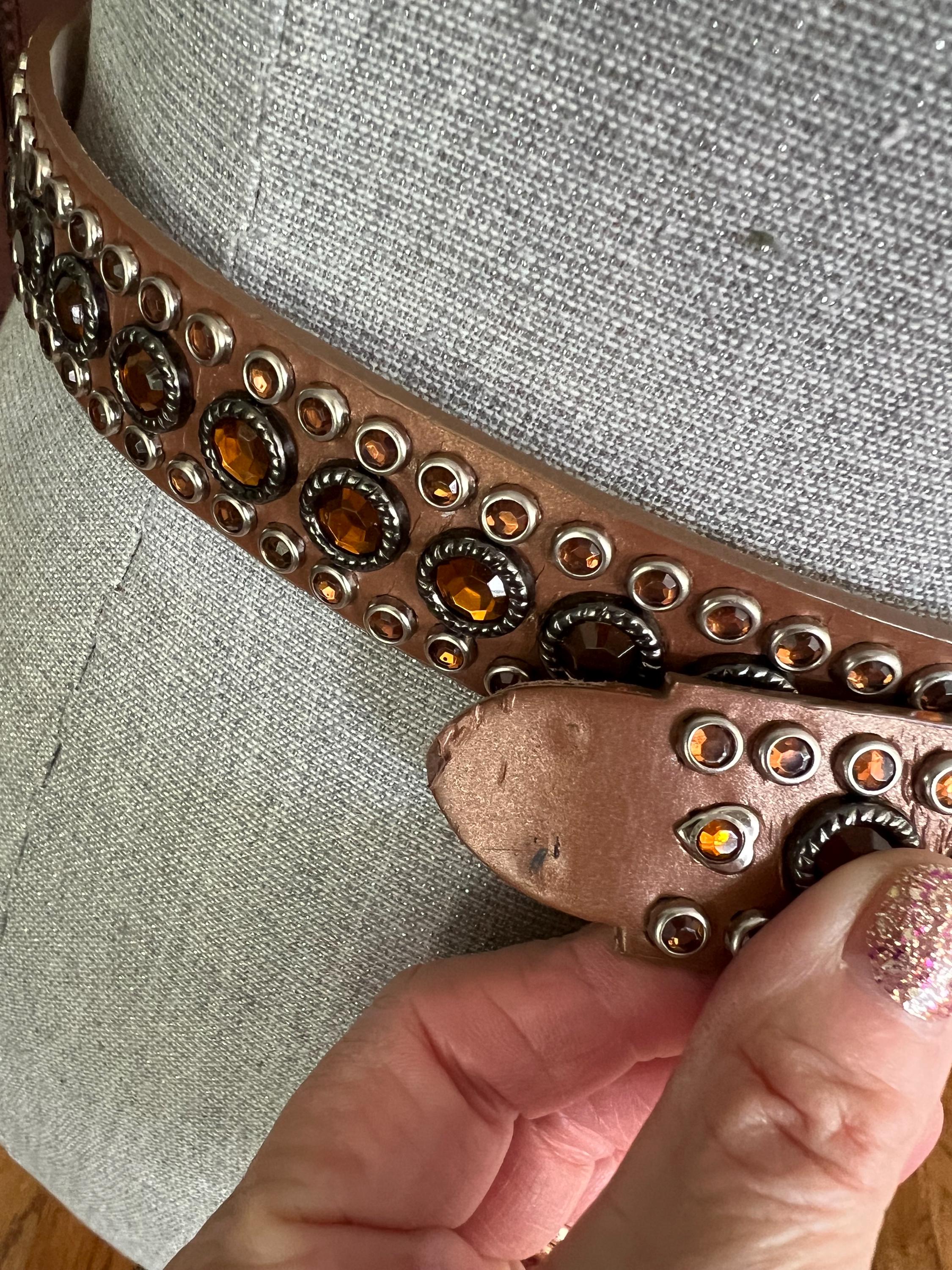 Olga Santini Brown Leather Rhinestone Belt - Size Small - Etsy
