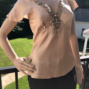 Vintage Tracy Reese champagne silk embellished Art Deco style top image 2