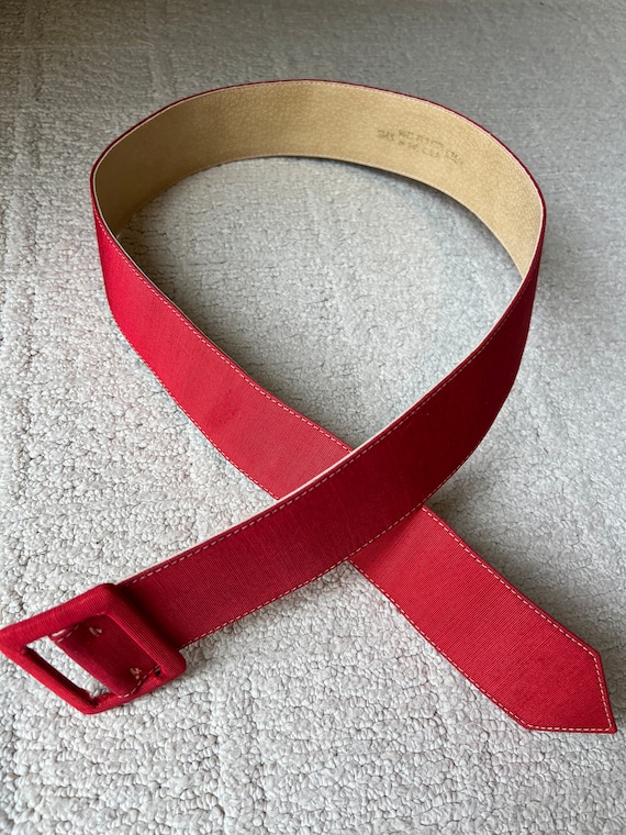 Vintage red/tan topstitching waist belt - image 4