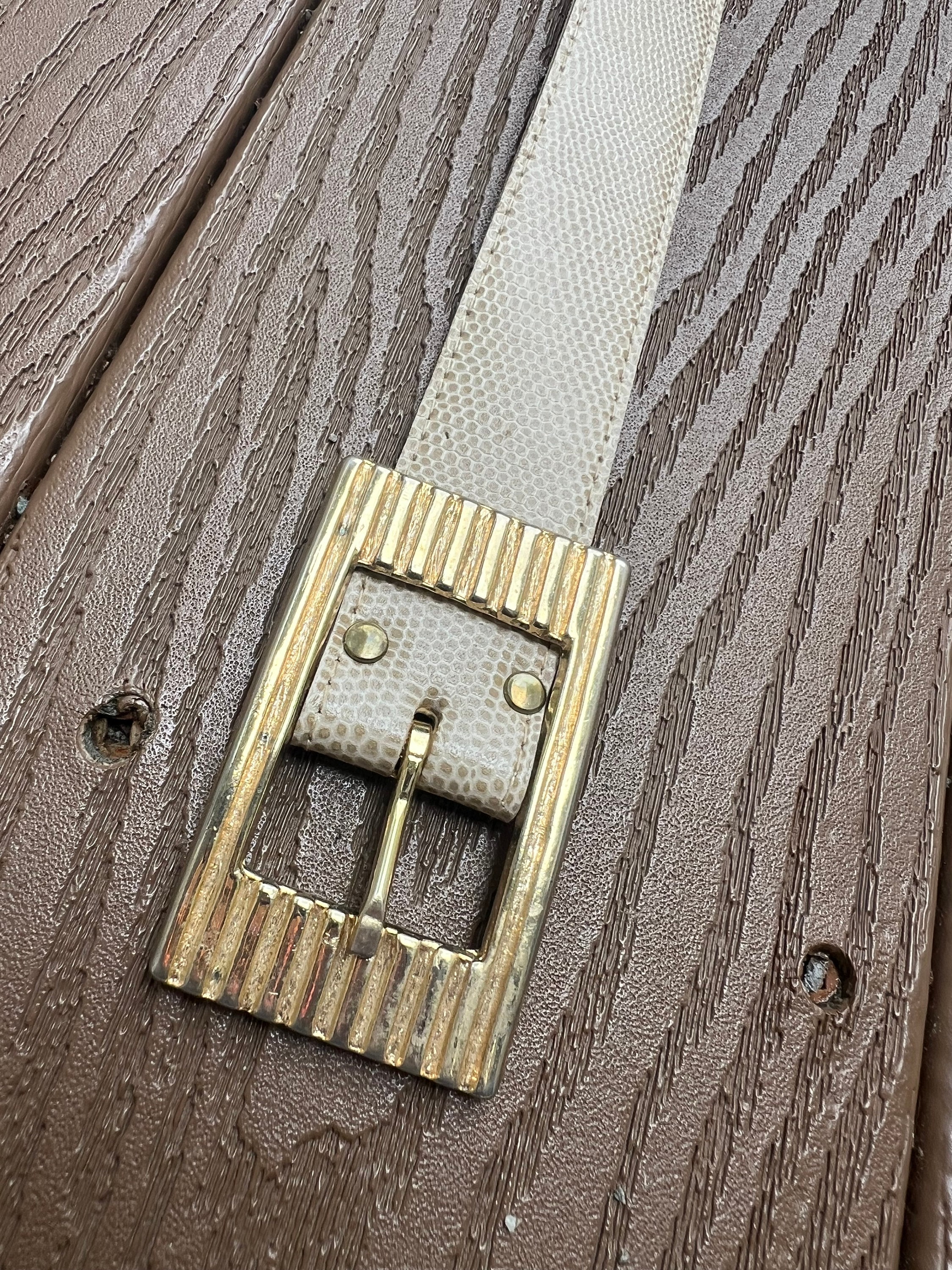 Accessories by Pearl Vintage Beige Tan Snake Embossed Belt  display picture 2