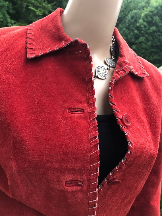 Brandon Thomas raspberry red suede braid trim jac… - image 2
