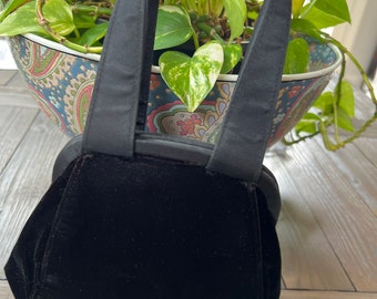 Vintage, Valerie Stevens, black velvet top handle evening bag