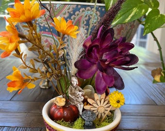 Fall Fairy garden centerpiece/bookshelf decor