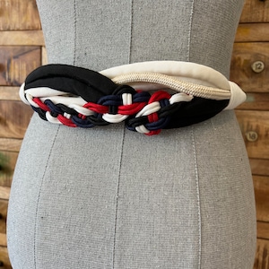 Fun, vintage nautical, theme, red white blue black cream woven belt