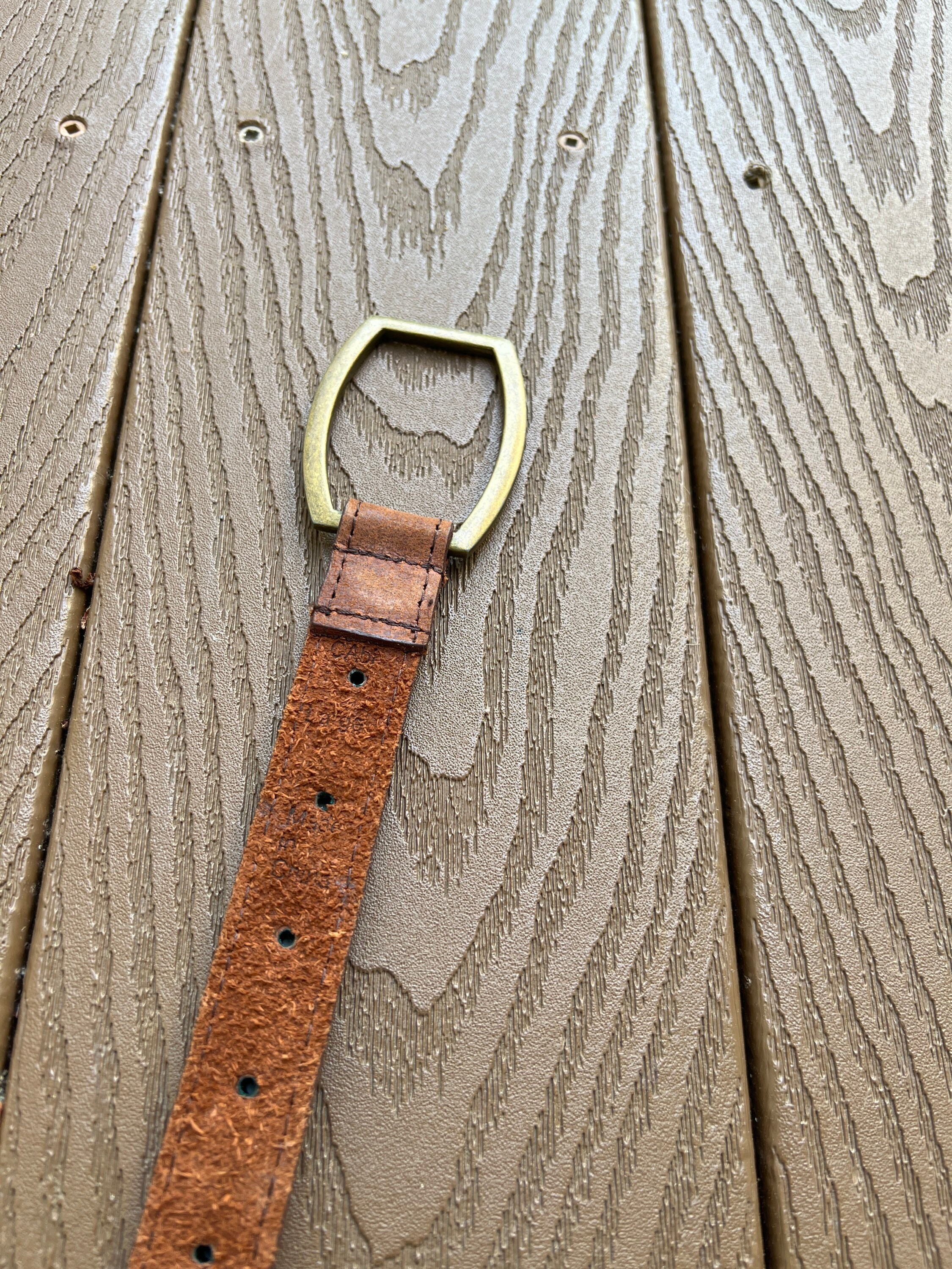 Vintage Brown Genuine Leather Brass Tone Studded Belt With  display picture 1