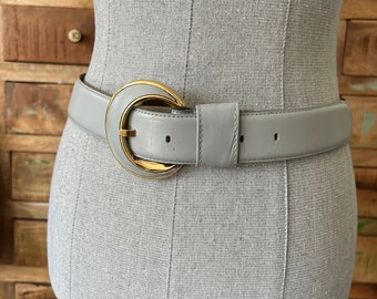 Vintage 80s Liz Claiborne pale gray leather waist belt