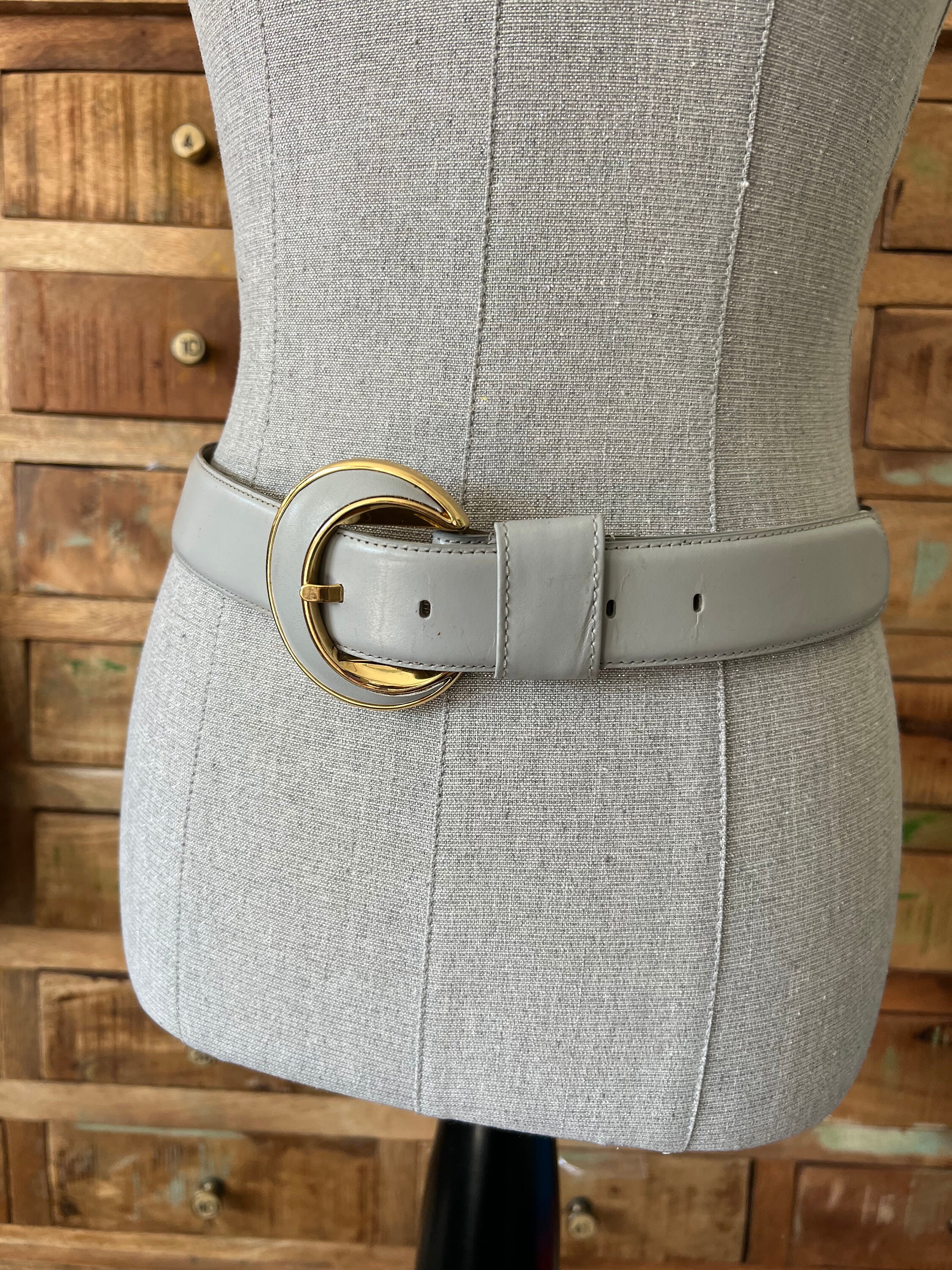 Vintage 80s Liz Claiborne Pale Gray Leather Waist Belt - Etsy display picture 2