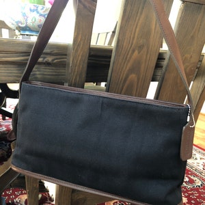 Coach vintage 90s black canvas/brown leather trim handbag