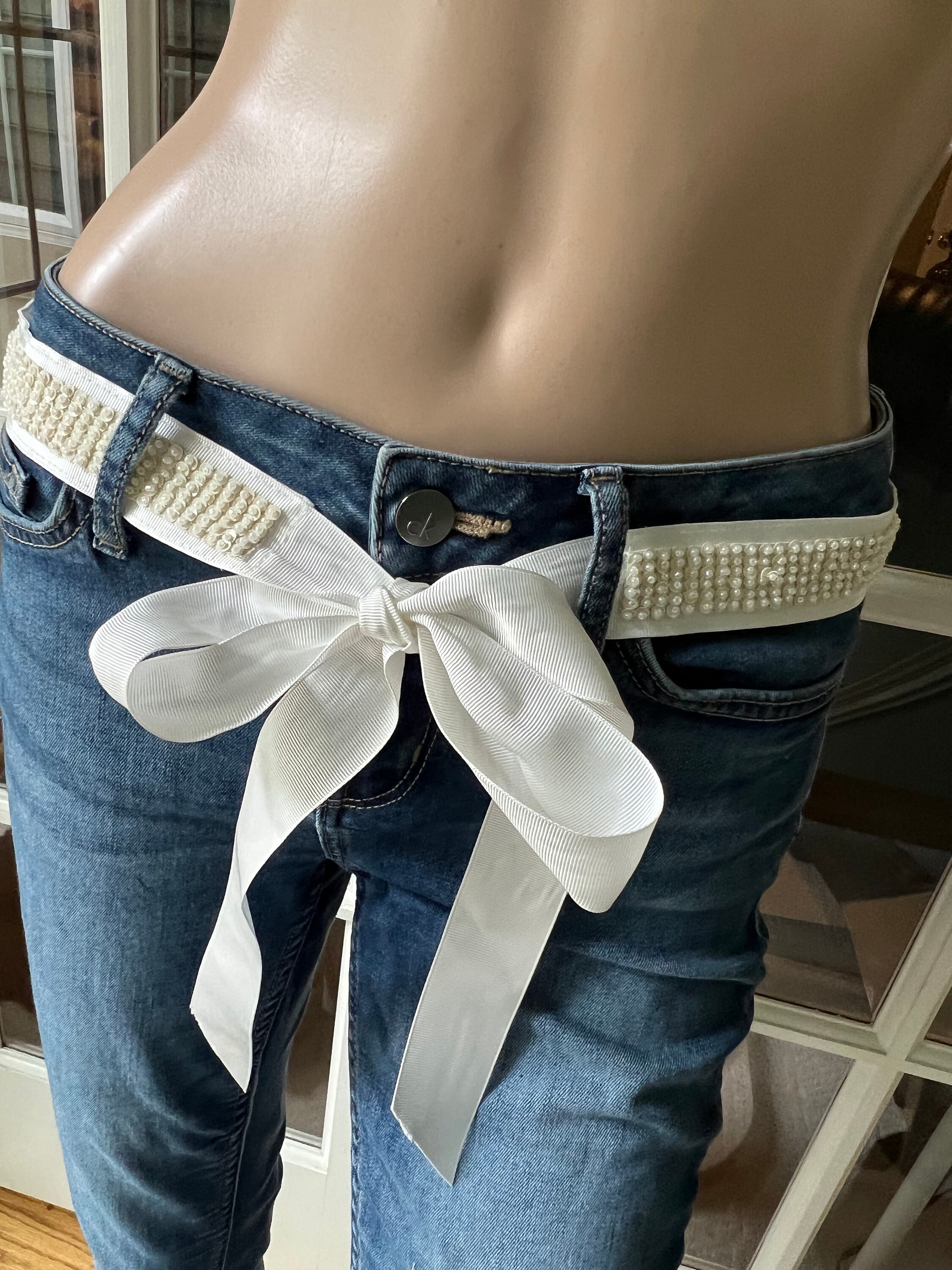 Hand Beaded Grossgrain Ribbon Belt Hand-Sewn Silver Rhinestone Wedding Dress Belt with Ribbon main image 3