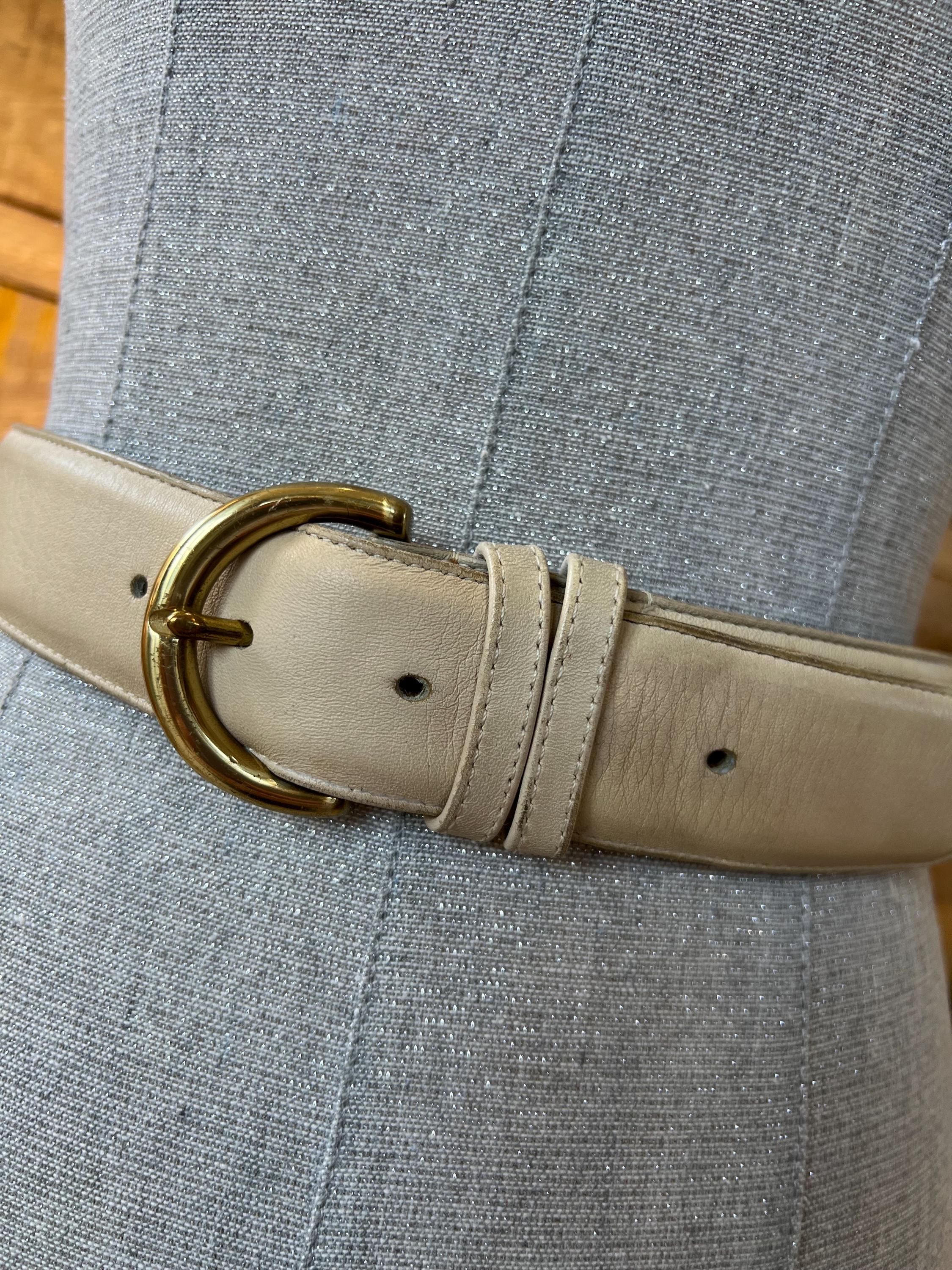 Vintage Coach Bone Glove Tanned Cowhide Belt With Brass 