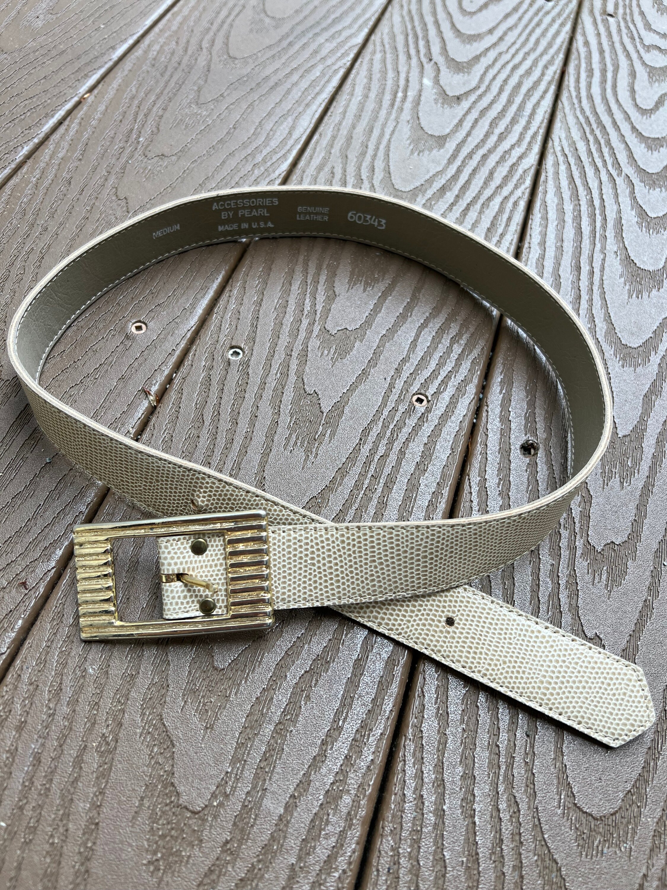 Accessories by Pearl Vintage Beige Tan Snake Embossed Belt 