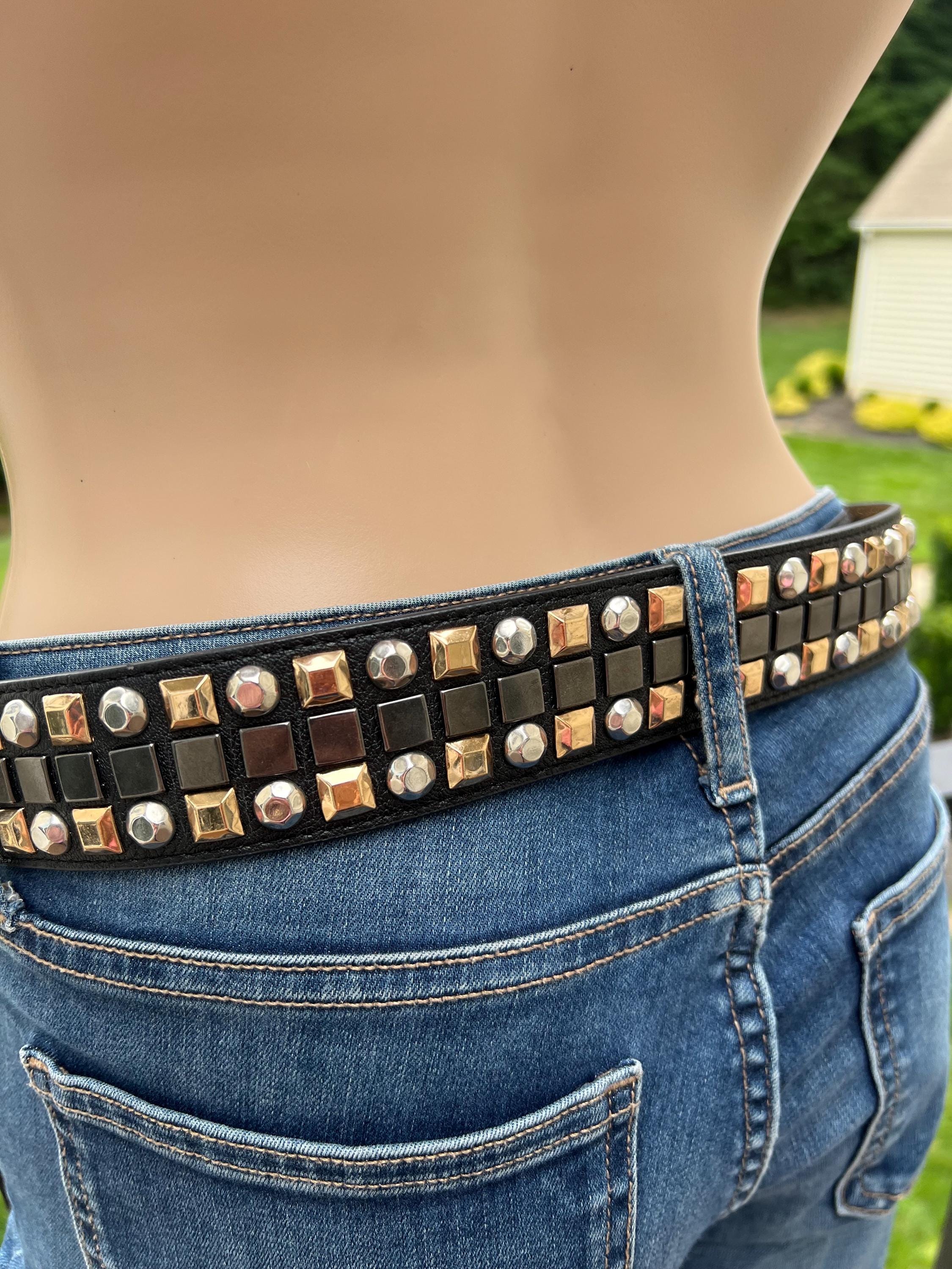 BCBGMAXAZRIA Black Gold/silver Stud Belt - Etsy display picture 2