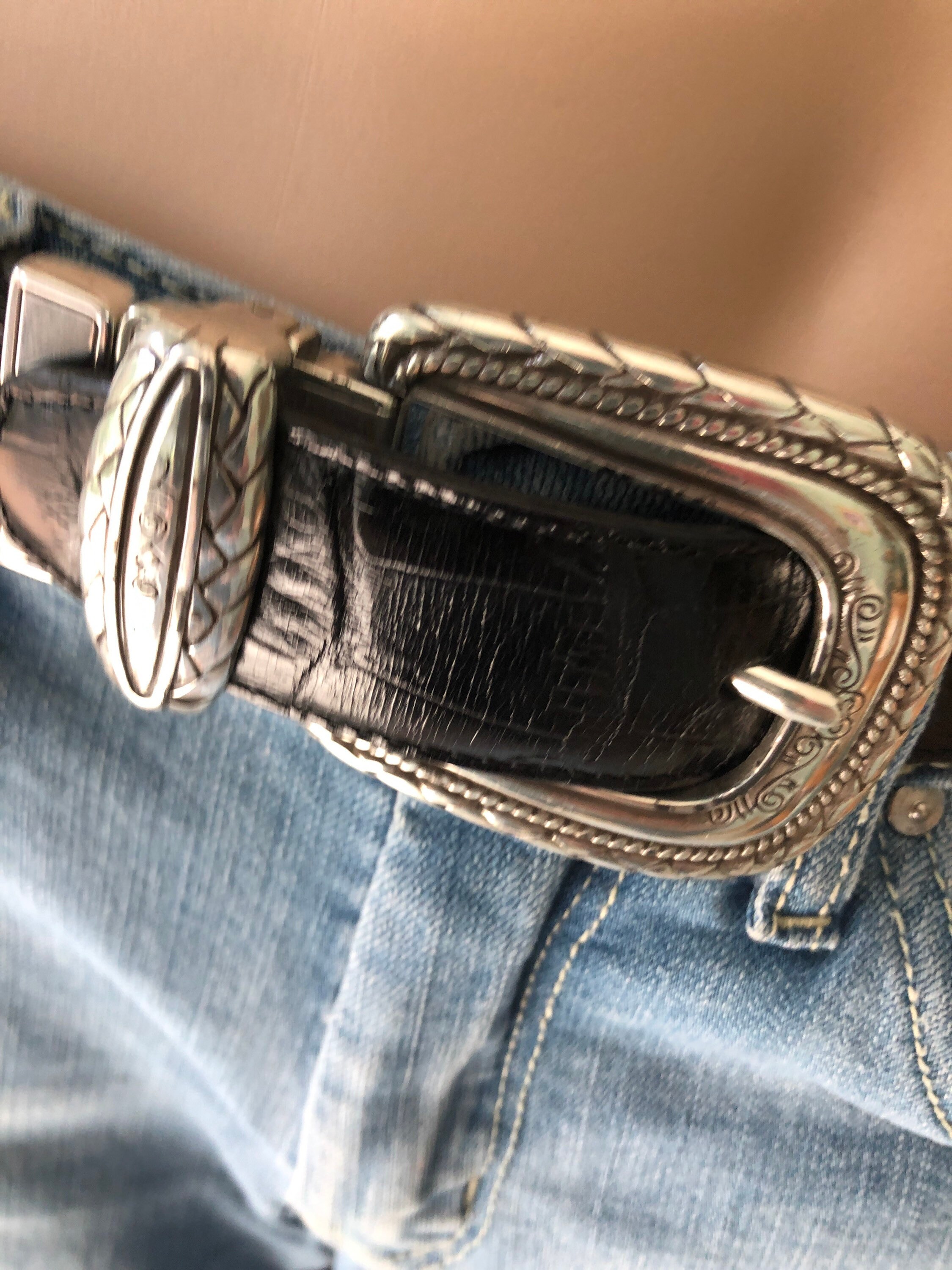 Vintage Brighton Reversible Croc‎ Embossed Western Belt Brown Black Silver S Vintage 90s Brighton Black Croc Embossed Leather Belt  main image 4