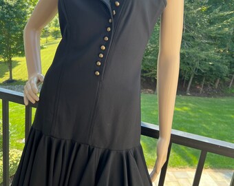 Fabulous vintage Flavio Castellani couture black sleeveless drop waist ruffle hem cocktail dress