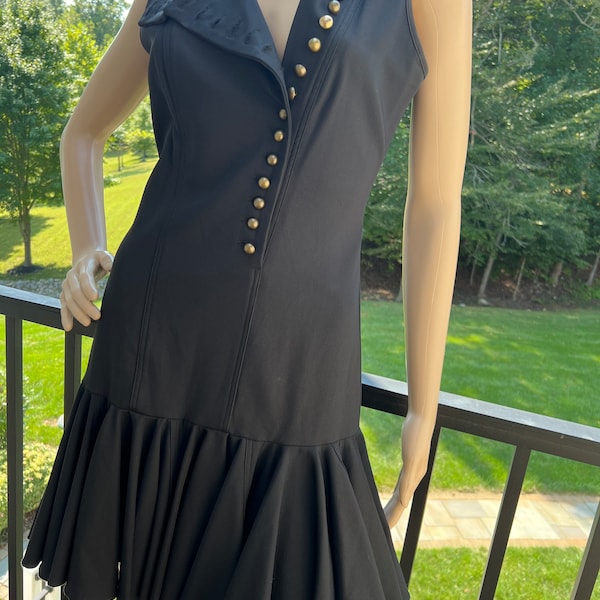 Fabulous vintage Flavio Castellani couture black sleeveless drop waist ruffle hem cocktail dress